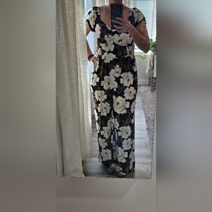 Old Navy Black and White Floral Jumpsuit